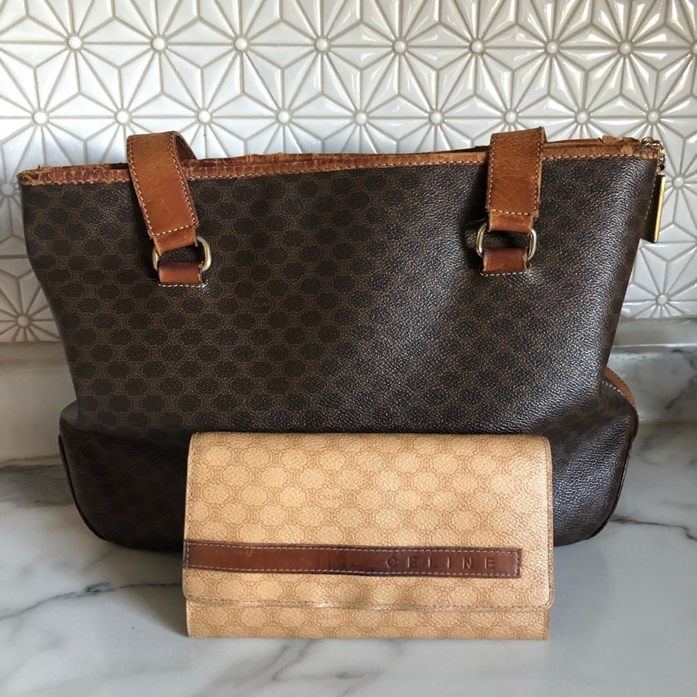 Vintage Celine macadam shoulder bag and wallet